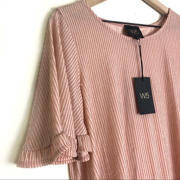 NWT Anthro W5 Metallic Pink Ruffle Sleeve Top - Picture 2 of 8